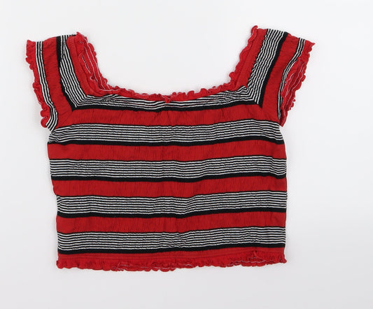 new lok Womens Red Striped Cropped Blouse Size 10