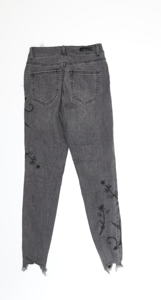 Pieces Womens Black Floral Denim Skinny Jeans Size XS L28 in