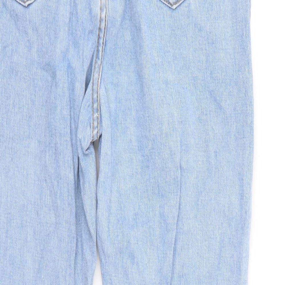 Brand and care label for In the Style women’s blue denim straight jeans, size UK 10, 27-inch leg