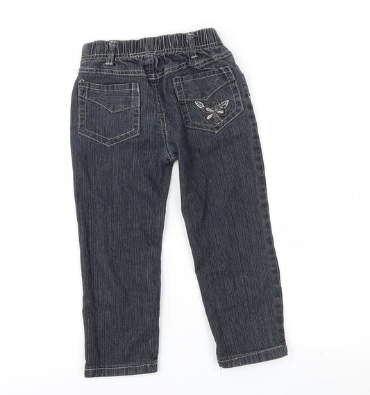 Preworn Girls Black Denim Straight Jeans Size 4 Years