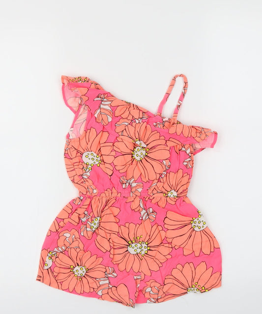 Next Girls Orange Floral Playsuit One-Piece Size 4 Years