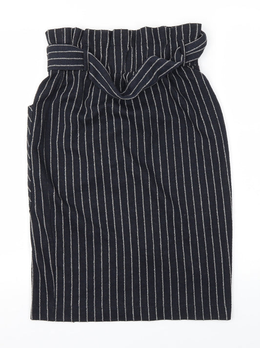Next Womens Blue Striped A-Line Skirt Size 8 - Stretch waistband