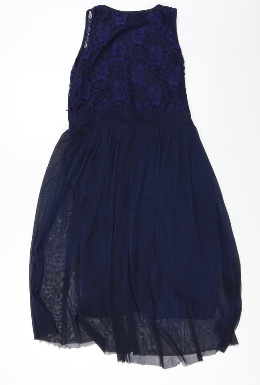 bead li dress Womens Blue Floral A-Line Size L