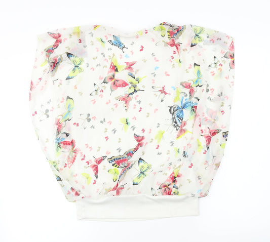 ly Womens White Floral Basic Blouse Size 8