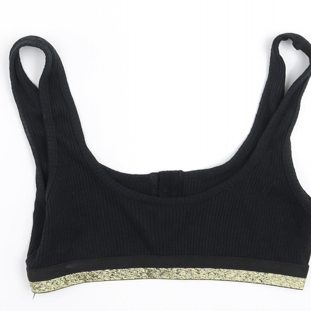 Brand and care label for New Look women’s black cropped tank, size UK 8