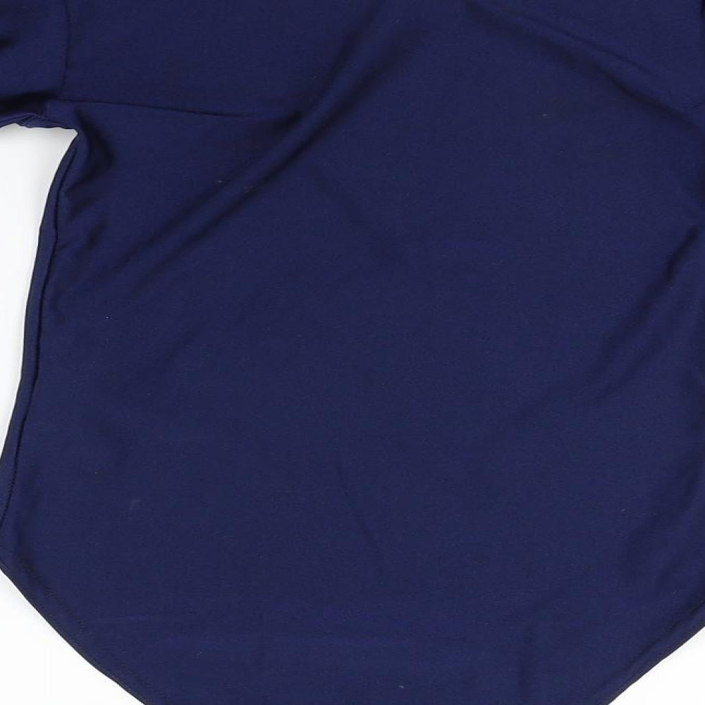 Brand and care label for Preworn girls’ blue playsuit one-piece, size 9-10, years