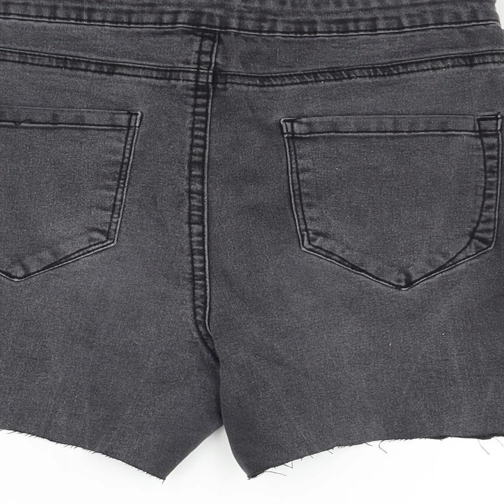 Brand and care label for Denim & Co. women’s grey hot pants shorts, size UK 12