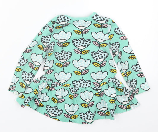 Mini Club Girls Green Floral Shirt Dress Size 9-12 Months