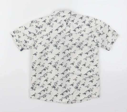 Marks and Spencer Boys White Basic Button-Up Size 3-4 Years - Bird Print