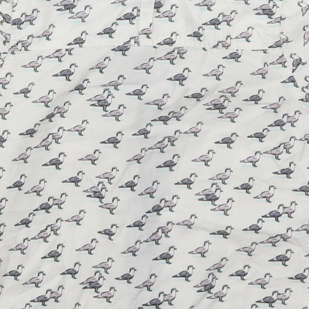 Marks and Spencer Boys White Basic Button-Up Size 3-4 Years - Bird Print