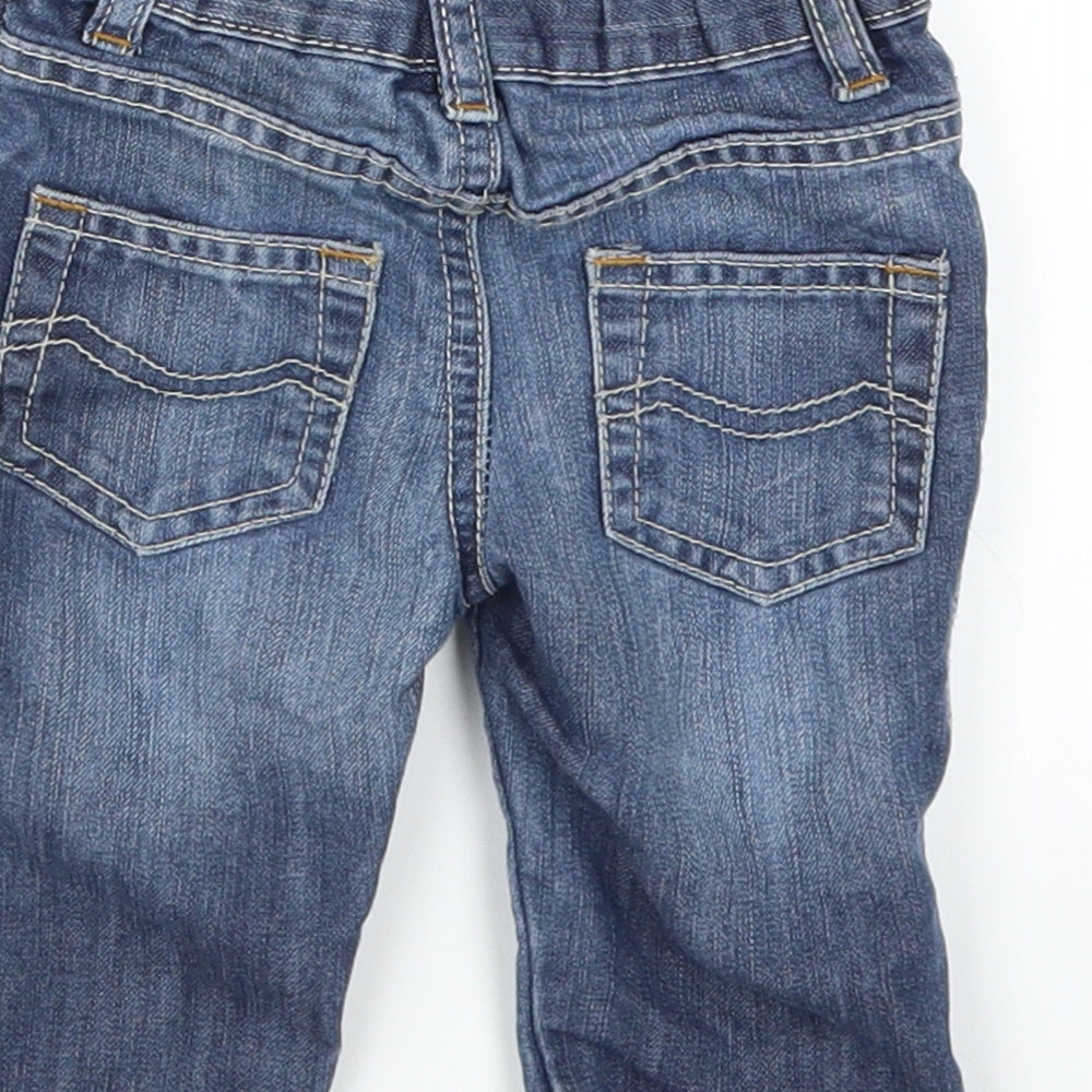 Brand and care label for Matalan Baby Blue Denim Cargo Jeans, size 3-6, Months