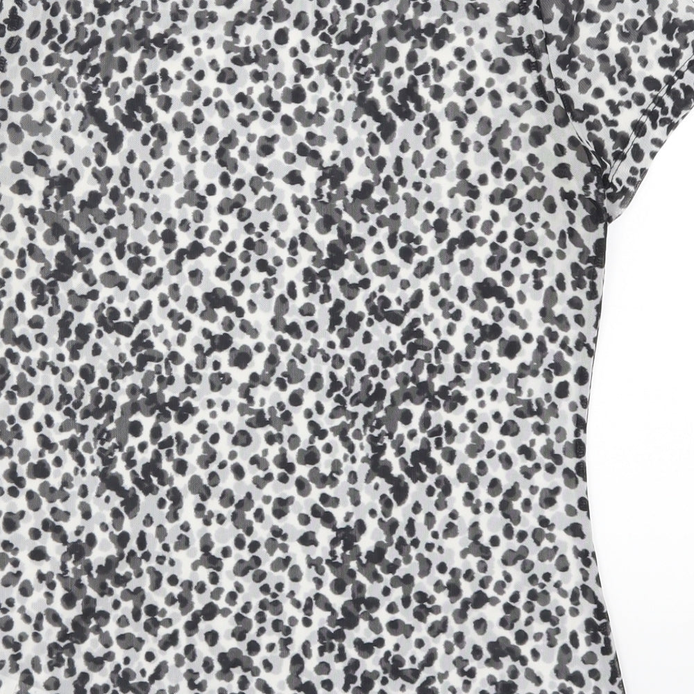 Brand and care label for Next women’s grey animal print mesh basic t-shirt, size UK 8