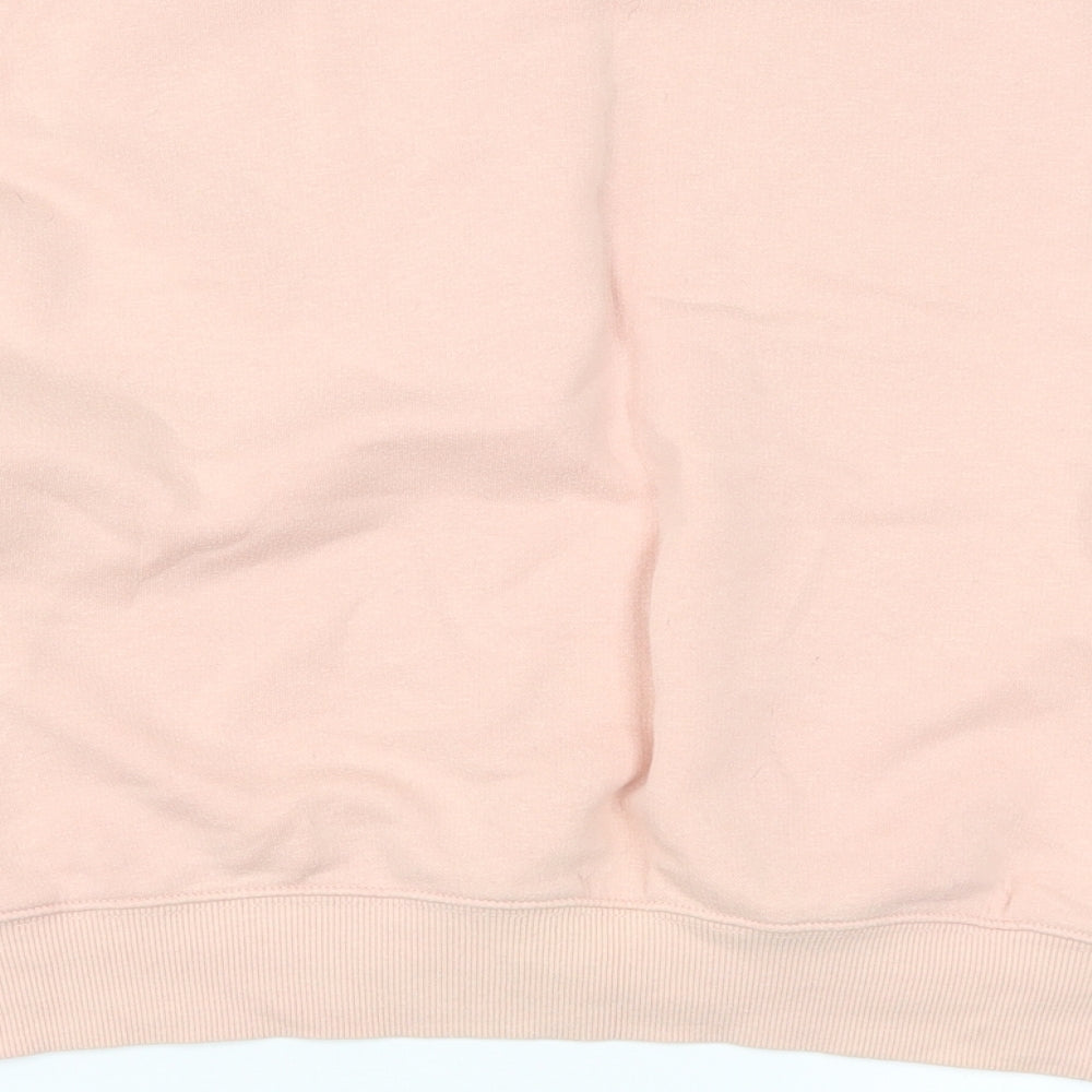 Brand and care label for H&M women’s pink pullover sweatshirt, size S, - angel youth