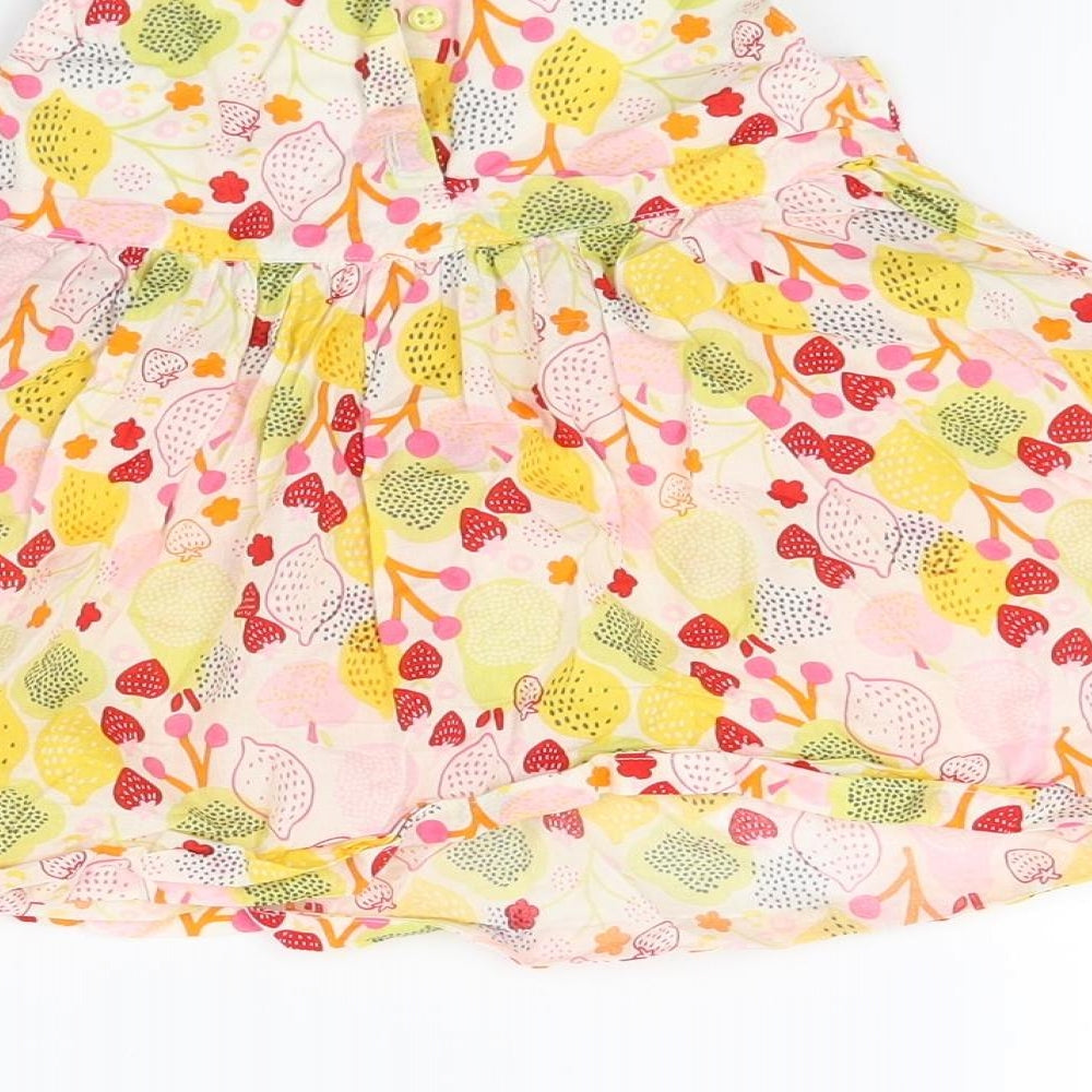 Brand and care label for H&M girls’ yellow floral fit & flare, size 6-9, months
