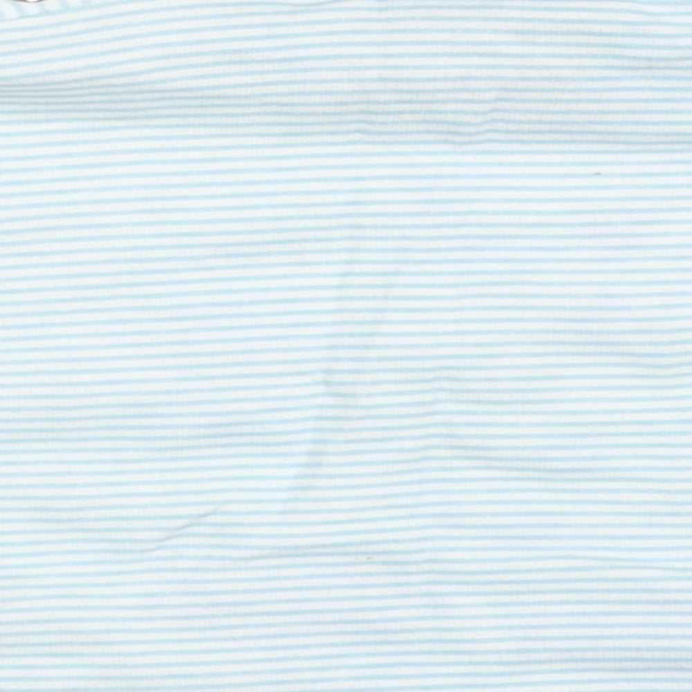 Brand and care label for Teddy boys’ blue striped basic t-shirt, size 0-3, months