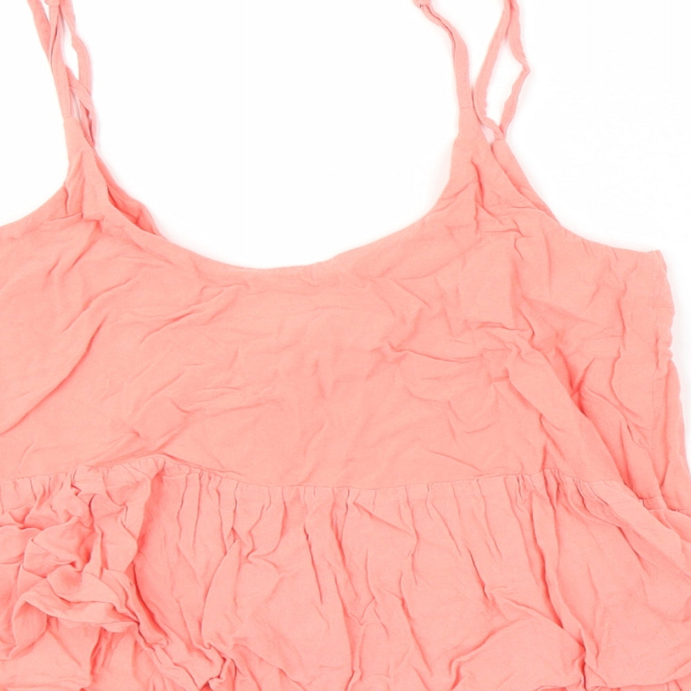 Brand and care label for Topshop women’s pink camisole blouse, size UK 8, - cropped