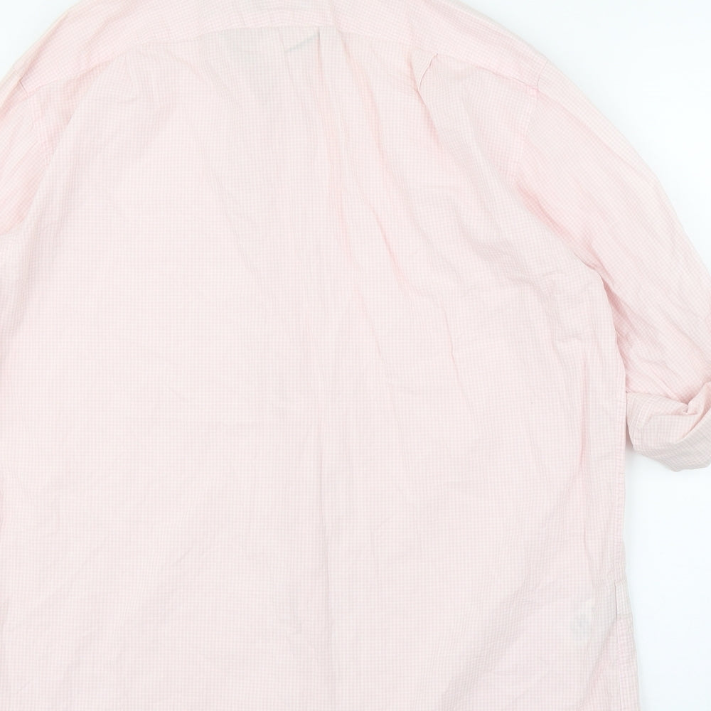 Brand and care label for Marks & Spencer men’s pink button-up, size 15.5