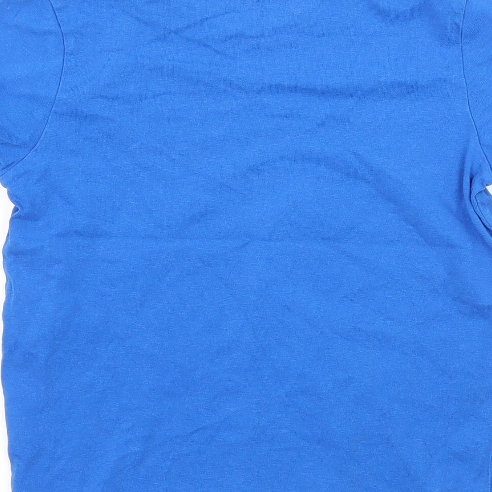 Brand and care label for B Collection boys’ blue jersey basic t-shirt, size 4, years