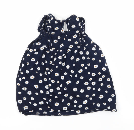H&M Girls Blue Floral Jersey T-Shirt Dress Size 6-9 Months