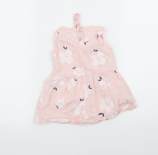 Preworn Girls Pink Floral Tank Dress Size 6-9 Months
