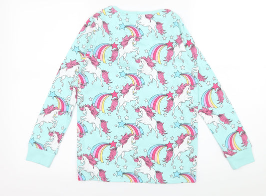 NEXT Girls Blue Geometric Jersey Top Pyjama Top Size 11 Years - Unicorn