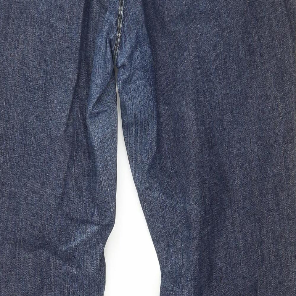 Brand and care label for Disco women’s blue denim skinny jeans, size UK 14, 30-inch leg