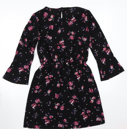 H&M Womens Black Floral Rayon A-Line Size 4