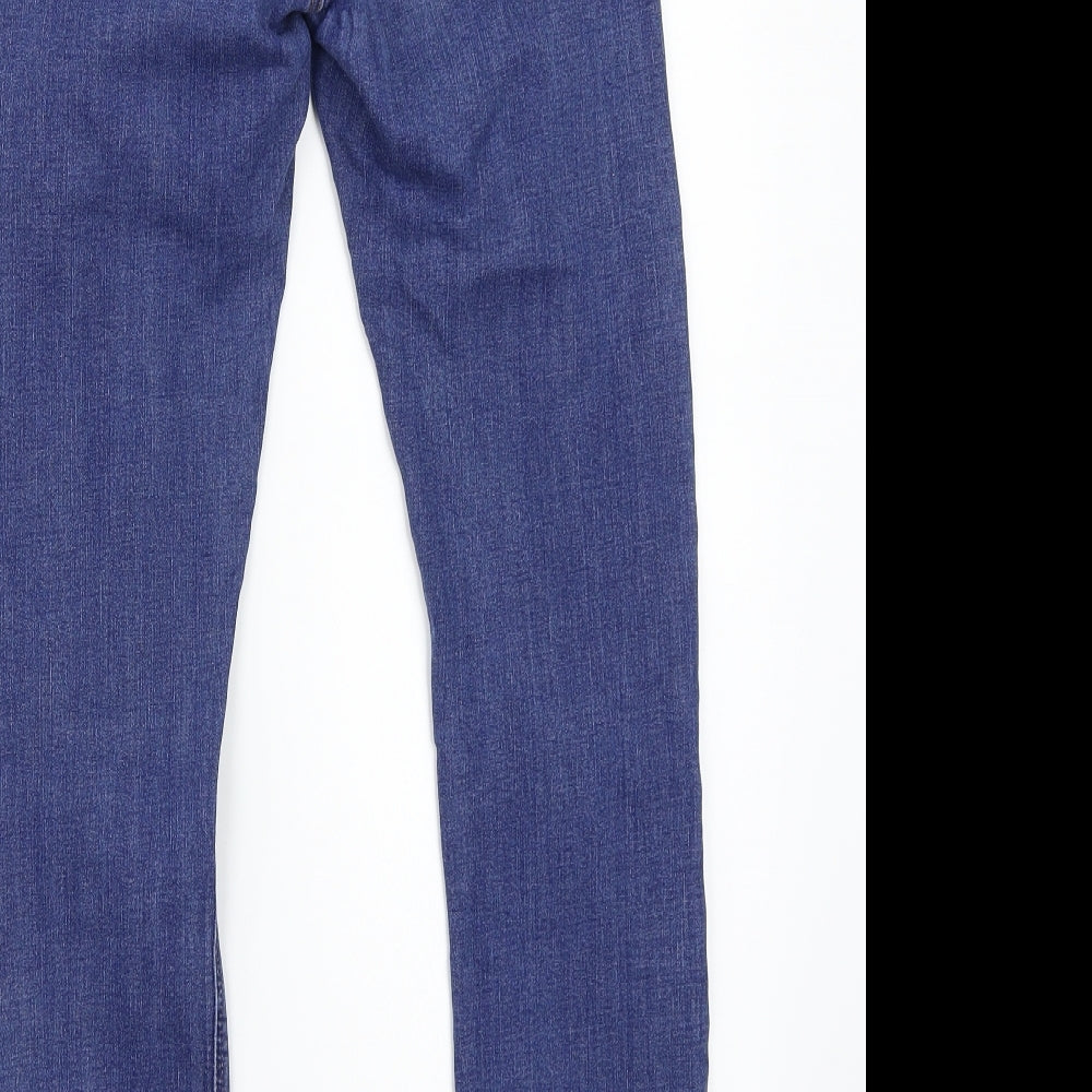 Brand and care label for Denim & Co. women’s blue skinny jeans, size UK 6, 27-inch leg