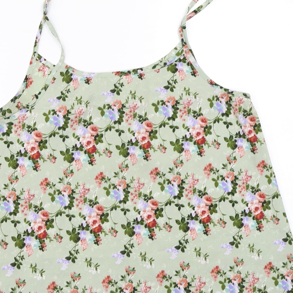 Peacocks Womens Green Floral Basic Tank Size 14