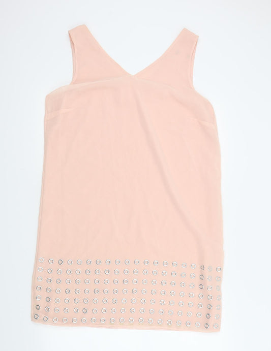Preworn Womens Pink Houndstooth A-Line Size 16