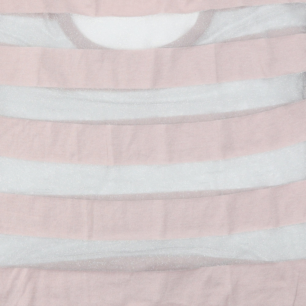 Brand and care label for Dorothy Perkins women’s pink striped jumper, size UK 10