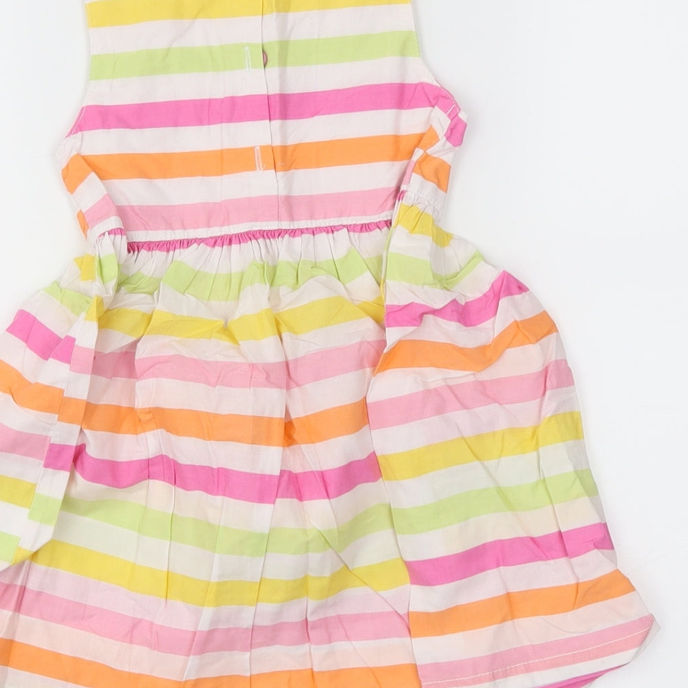 Brand and care label for H&M girls’ white striped skater dress, size 12-18, months