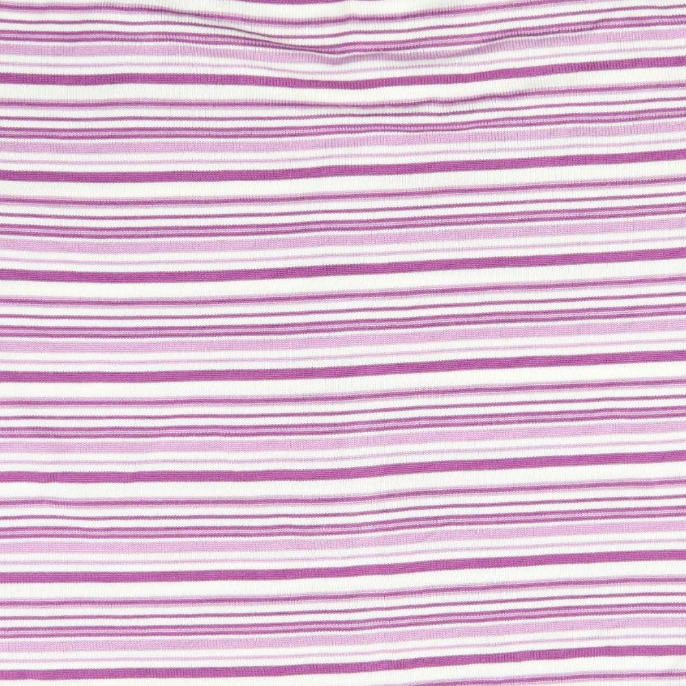 Brand and care label for Bonmarché women’s purple striped knit cardigan jumper, size M