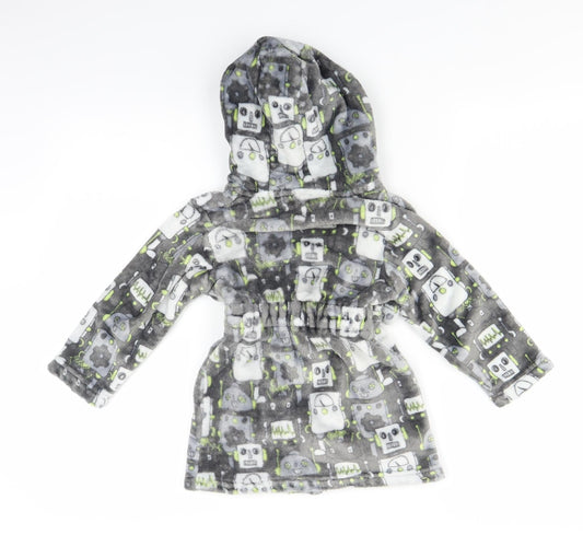Matalan Boys Grey Geometric Robe Size 2-3 Years - Robots