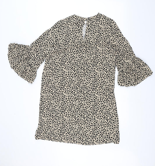 H&M Womens Brown Animal Print Basic T-Shirt Size 8