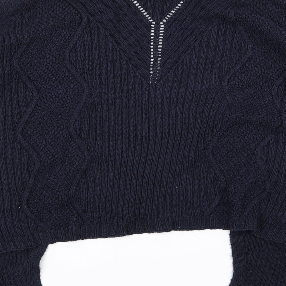 Brand and care label for Per Una women’s blue corduroy cardigan jumper, size UK 12, - v