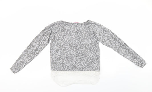 YD Girls Grey Animal Print Pullover Jumper Size 12-13 Years