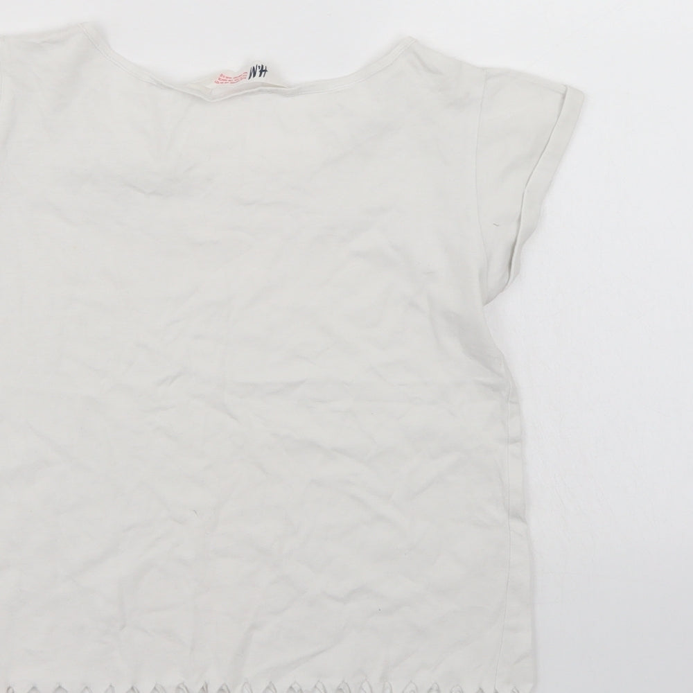 H&M Girls White Basic T-Shirt Size 11-12 Years - Lace trim