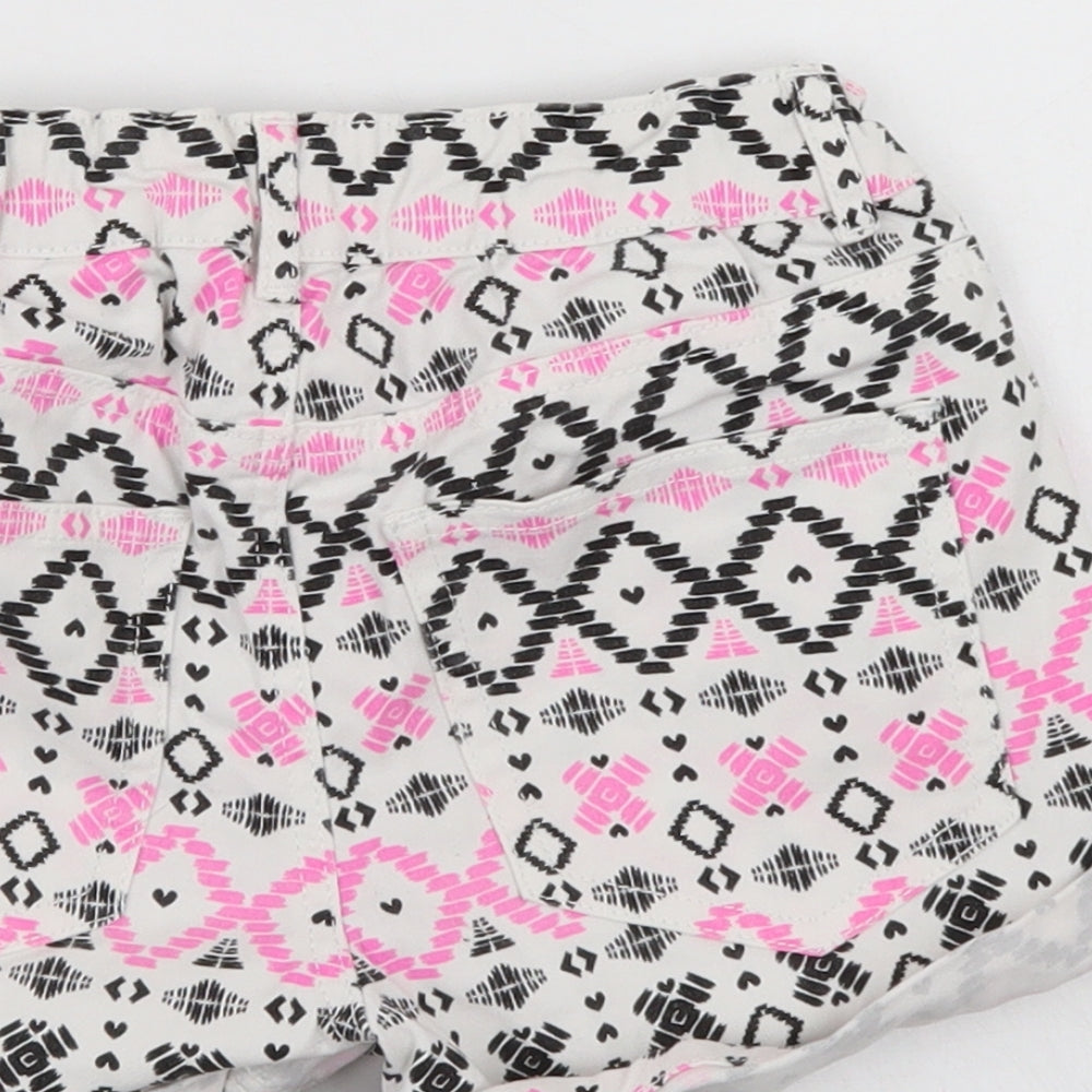Brand and care label for H&M girls’ multicoloured geometric denim mom shorts, size 11-12, years