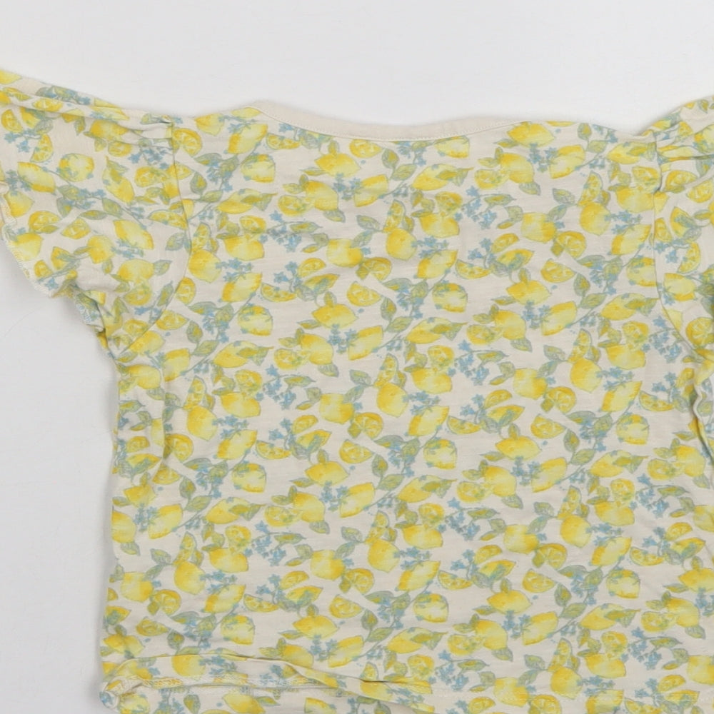 Brand and care label for Next girls’ yellow floral basic t-shirt, size 2-3, years