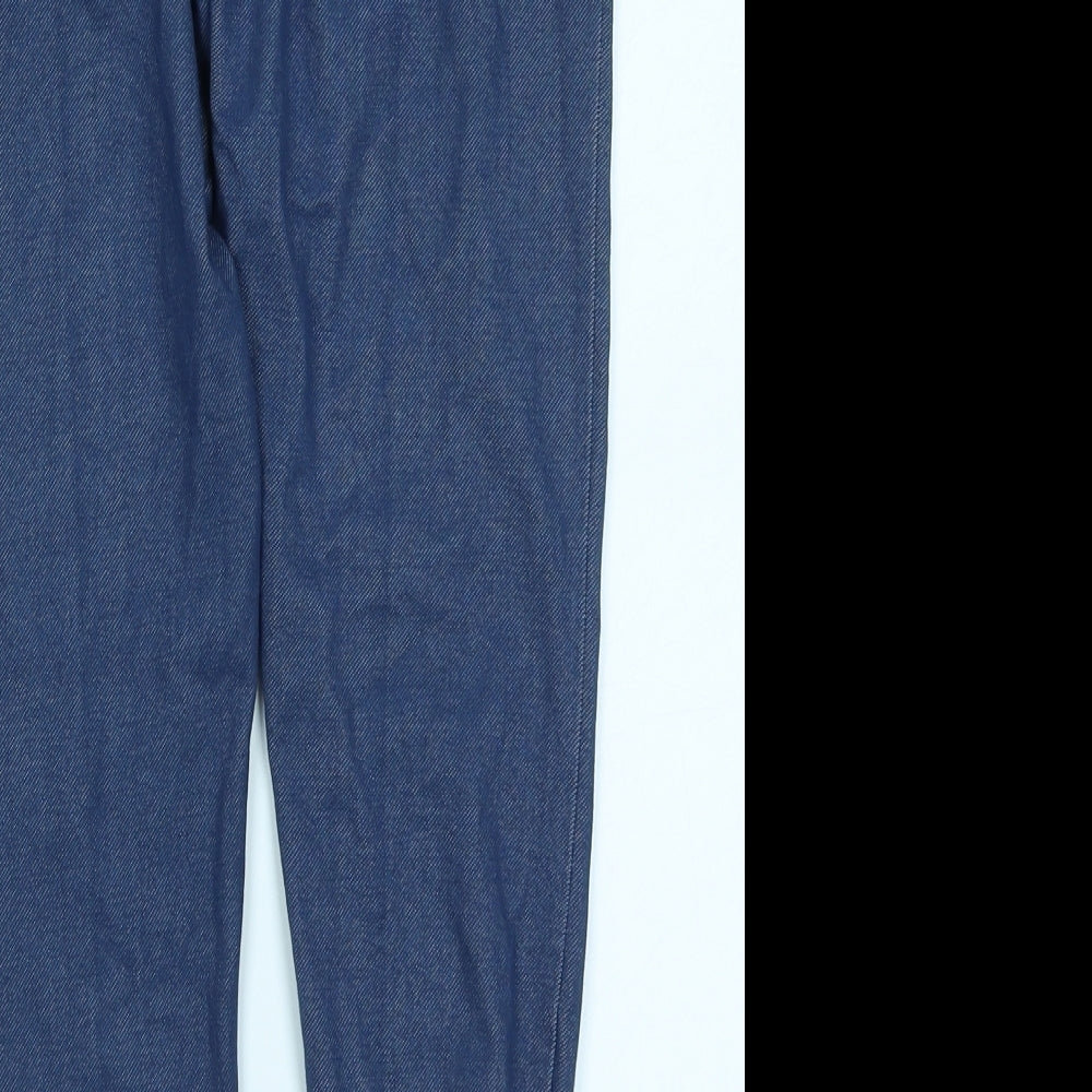 Brand and care label for F&F women’s blue jegging jeans, size UK 8, 28-inch leg