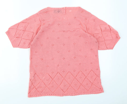Jan Eva Womens Pink Basic T-Shirt Size M