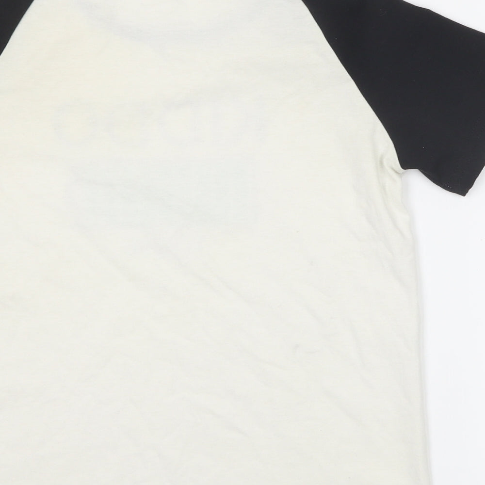 Brand and care label for PatPat boys’ black basic t-shirt, size 8-9, years