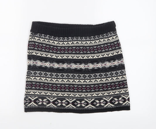 Preworn Girls Black Geometric Knit Straight & Pencil Skirt Size 11-12 Years
