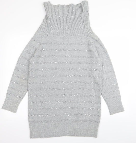 Wallis Womens Grey Striped Pullover Jumper Size M