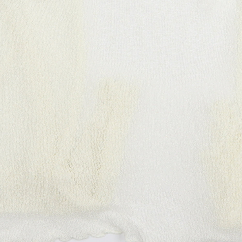 Brand and care label for stock shop women’s white full zip jumper, size L