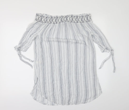 New Look Womens White Striped Ringer Blouse Size M