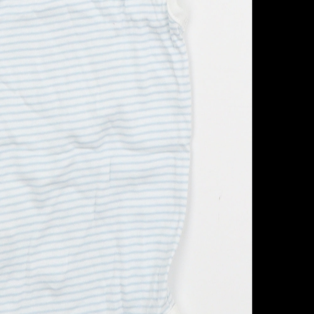 Brand and care label for Tu Baby Blue Striped Babygrow One-Piece, size 6-9, Months