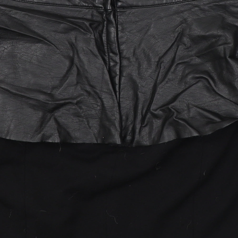 Brand and care label for H&M women’s black mini skirt, size UK 8