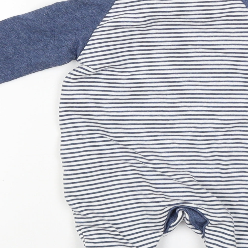 Brand and care label for Mothercare Baby Blue Striped Babygrow One-Piece Size Newborn - little heroes drink their milk